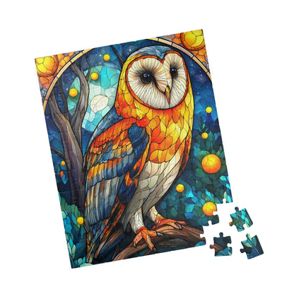 Colorful Barn Owl Stained Glass Style Puzzle | 110/252/520/1014-piece Wildlife Jigsaw 110 pcs (Vertical) Puzzle The Puzzle Chest