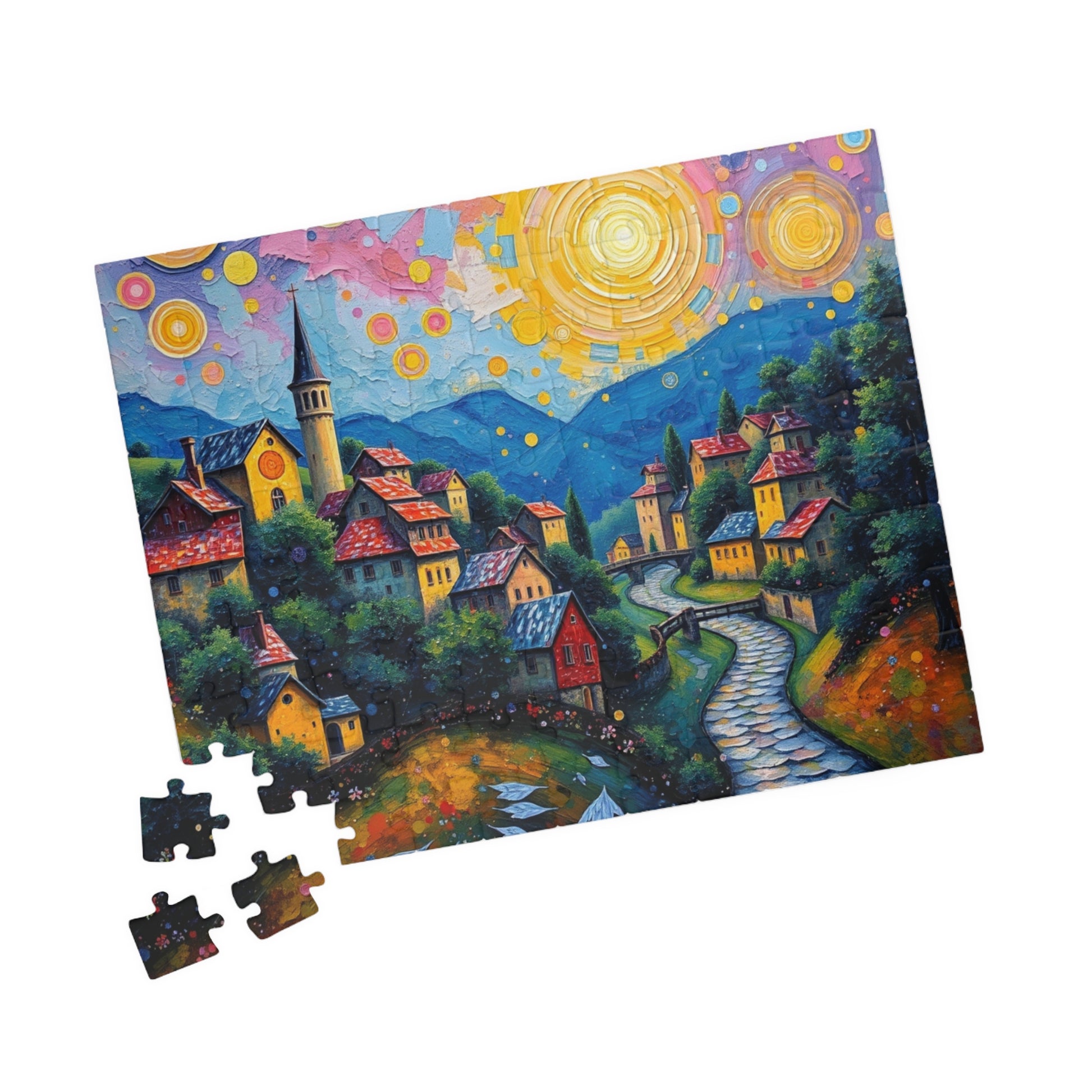 Colorful Village Art Jigsaw Puzzle for Adults, Stress Relief Gift for Friends, Family Game Night, Unique Brain Teaser, Relaxation Activity The Puzzle Chest