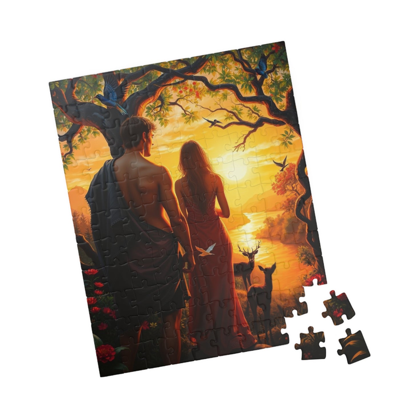 Christian Jigsaw Puzzle - Adam and Eve Garden of Eden at Sunset, Religious Gift for Friends, Cozy Nights In Solo Fun Family, Mental Exercise Puzzle The Puzzle Chest