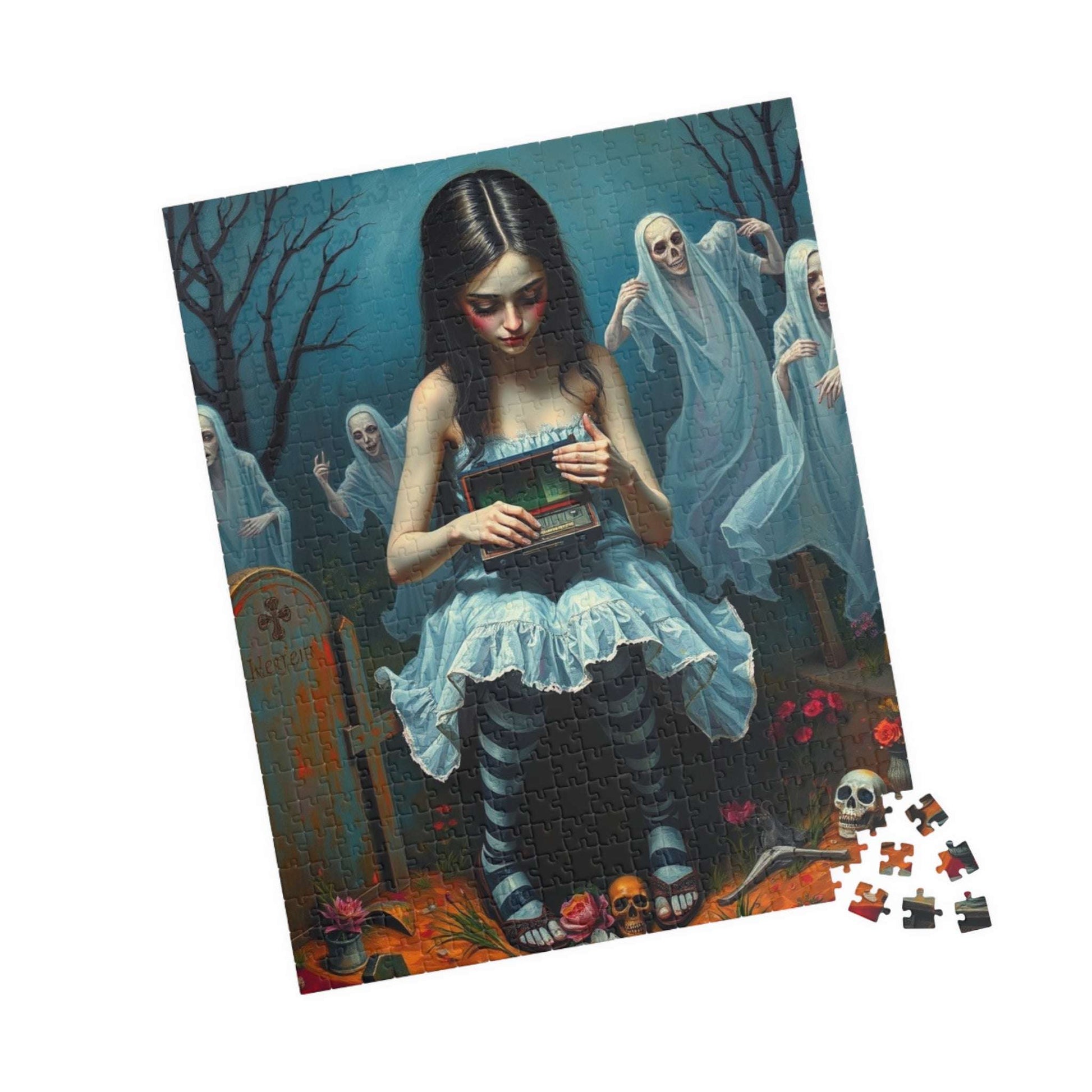 Gothic Art Jigsaw Puzzle - Melancholic Woman in Graveyard, Best Unique Halloween Gifts for Adult Puzzle Lovers, Mystery Vibe Puzzle The Puzzle Chest
