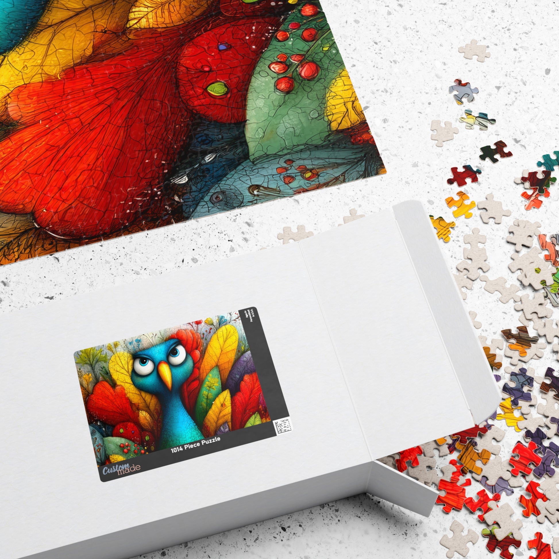 Colorful Blue Bird Illustration Puzzle | 110-1014 Piece Farm Animal Chicken Jigsaw Puzzle The Puzzle Chest