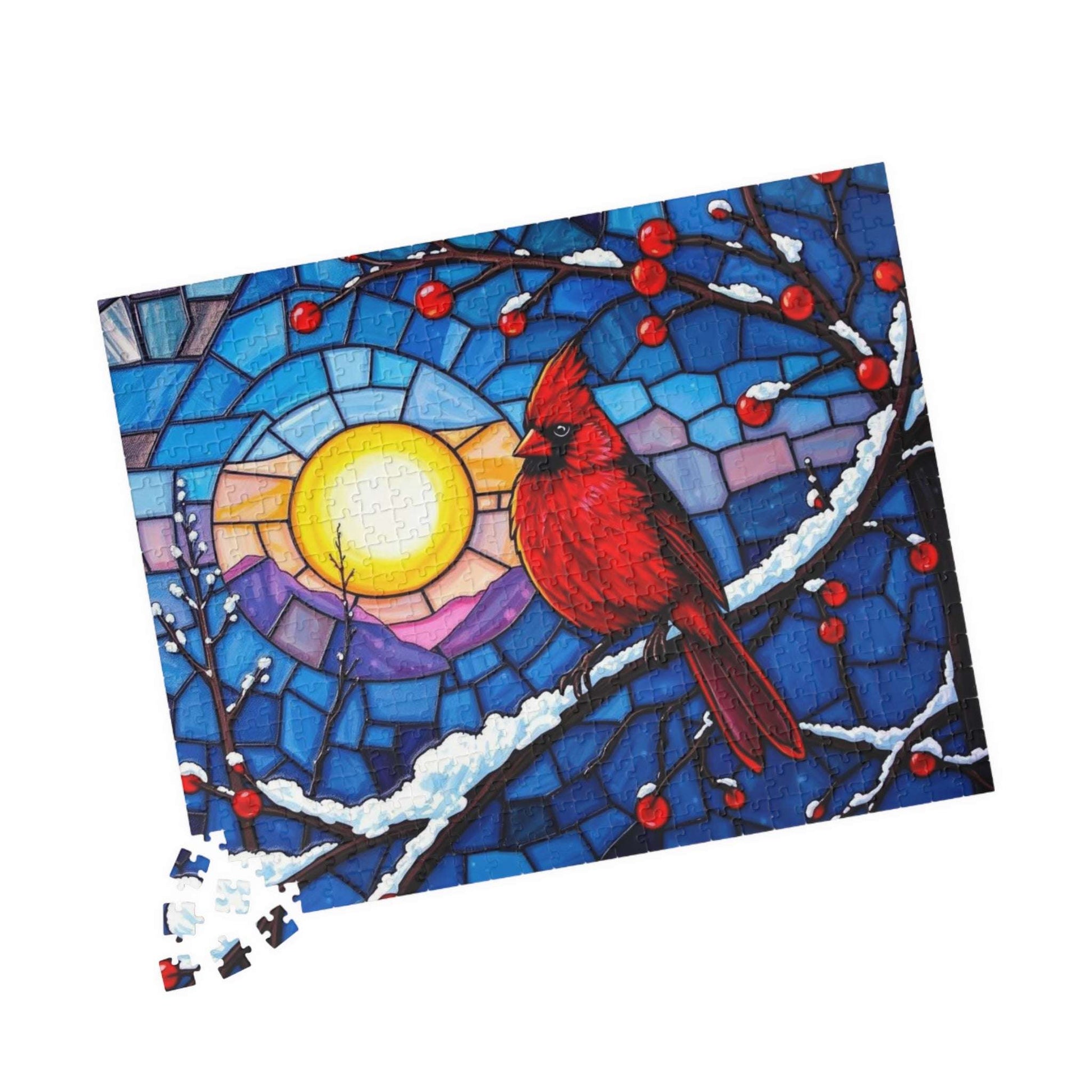 Jewel-Tone Winterbird Puzzle - Colorful Cardinal Jigsaw, Ideal for Family Game Night, Gift for Bird Lovers, Mindful Holiday Entertainment