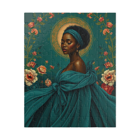 Beautiful Black Woman Portrait Jigsaw Puzzle, Elegant Art Floral Vintage, Romantic Decorative Scene, Puzzle Enthusiast, Best Unique Gift 110 pcs (Vertical) Puzzle The Puzzle Chest