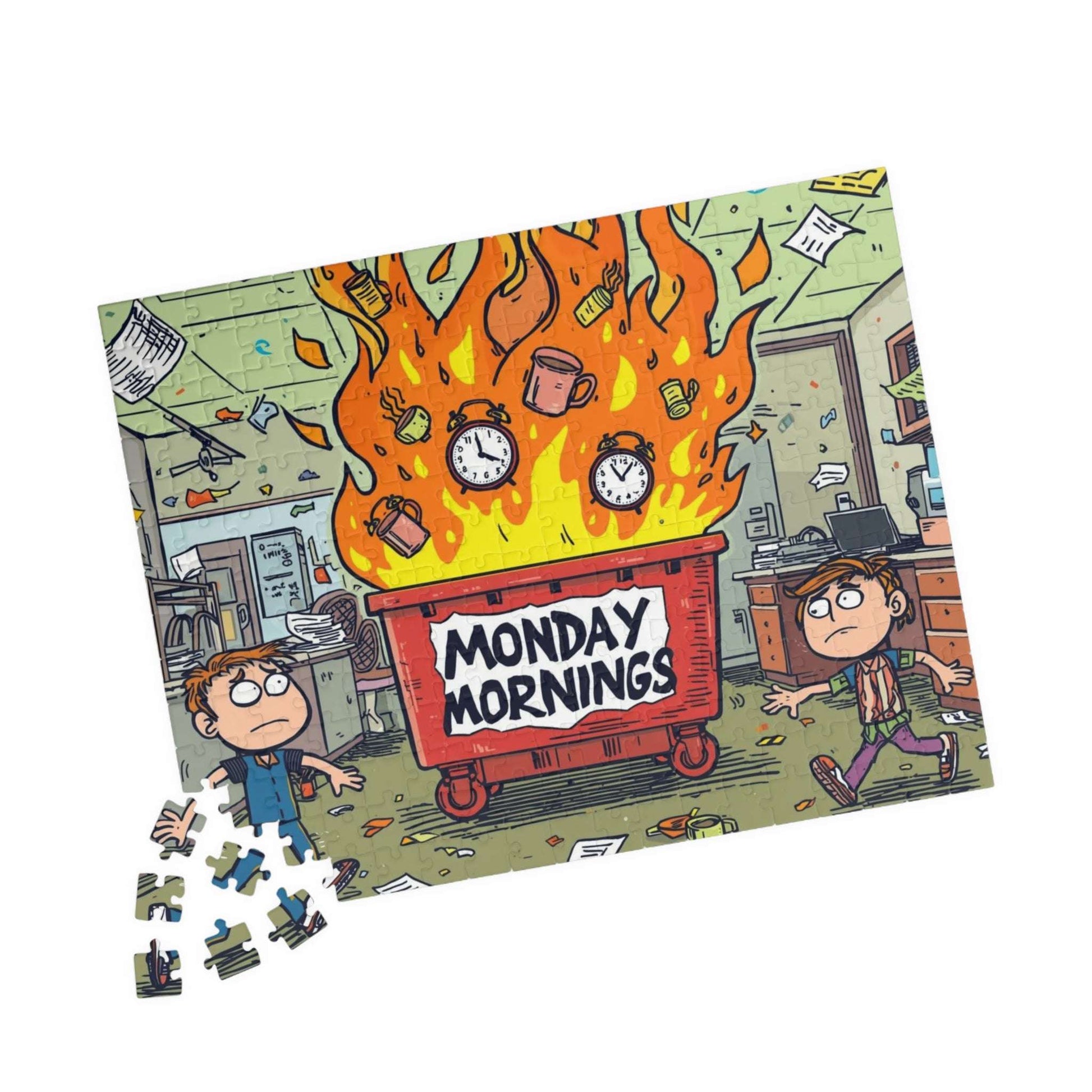 Monday Mornings Puzzle - Dumpster Fire Meme Jigsaw, Funny Office Holiday Birthday Gift for Coworkers, Work Humor Puzzle 252 pcs (Horizontal) Puzzle The Puzzle Chest