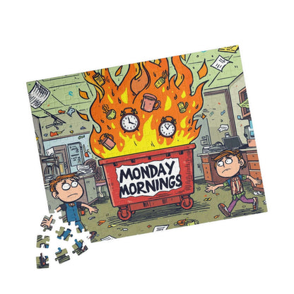 Monday Mornings Puzzle - Dumpster Fire Meme Jigsaw, Funny Office Holiday Birthday Gift for Coworkers, Work Humor Puzzle 252 pcs (Horizontal) Puzzle The Puzzle Chest