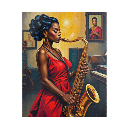 Elegant Jazz Woman Jigsaw Puzzle | 110, 252, 520, 1014-piece African American Woman | Art Lovers Gift, Music Theme Home Activity, Solo Fun 520 pcs (Vertical) Puzzle The Puzzle Chest