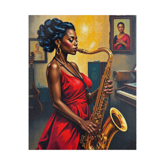 Elegant Jazz Woman Jigsaw Puzzle | 110, 252, 520, 1014-piece African American Woman | Art Lovers Gift, Music Theme Home Activity, Solo Fun 520 pcs (Vertical) Puzzle The Puzzle Chest