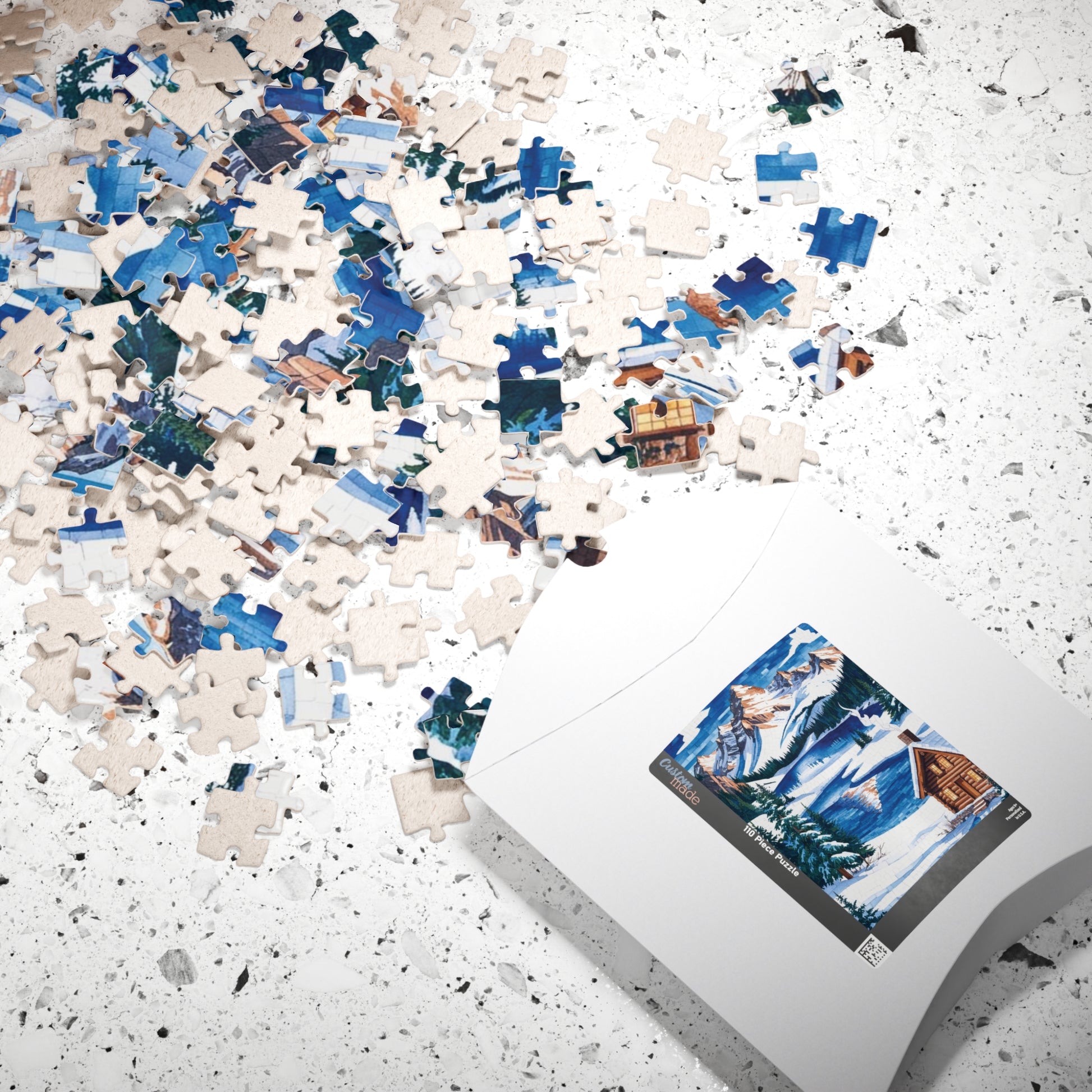Mosaic Winter Mountain Scene Jigsaw Puzzle, Snowy Cabin Landscape, 520 Piece, Christmas Gift, Relaxation Activity, Wall Art Decor Puzzle The Puzzle Chest