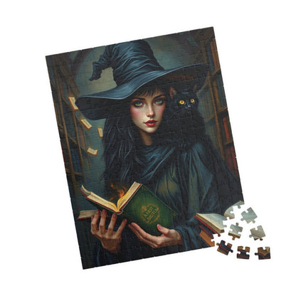 Gothic Witch Puzzle, 110, 252, 520, 1014-Piece Black Cat Dark Library Jigsaw Game for Adults, Halloween Decor, Unique Gift, Witchcraft Art Puzzle The Puzzle Chest