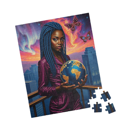 Futuristic Afrocentric Jigsaw Puzzle, Black Woman Holding Globe, Unique Motivational Puzzle Lover Gift, Family Activity, Mindfulness Fun Puzzle The Puzzle Chest