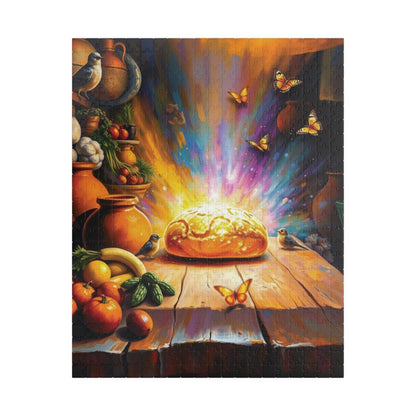Bread of Life Jigsaw Puzzle, Glowing Bread with Birds Butterflies, Christian Symbolism Faith-Based Game, Gift for Religious Puzzle Lovers