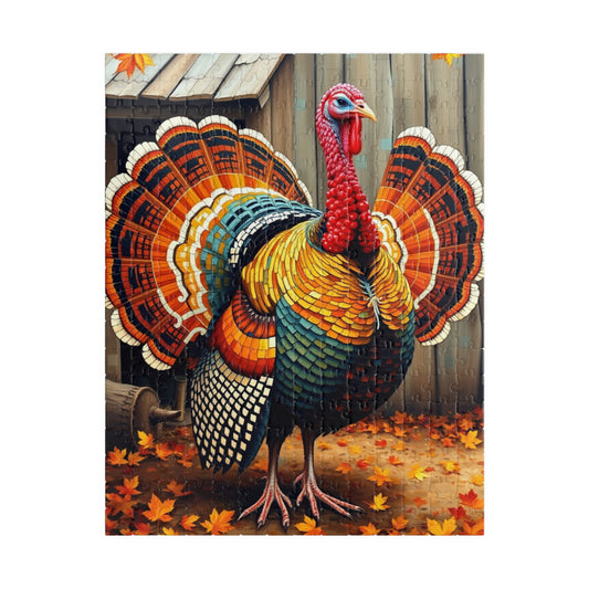 Fall Turkey Mosaic Puzzle, Autumn Bird with Rustic Farm Setting Background Jigsaw Game, Family Bonding Activity, Ideal Gift for Animal Lover 252 pcs (Vertical) Puzzle The Puzzle Chest
