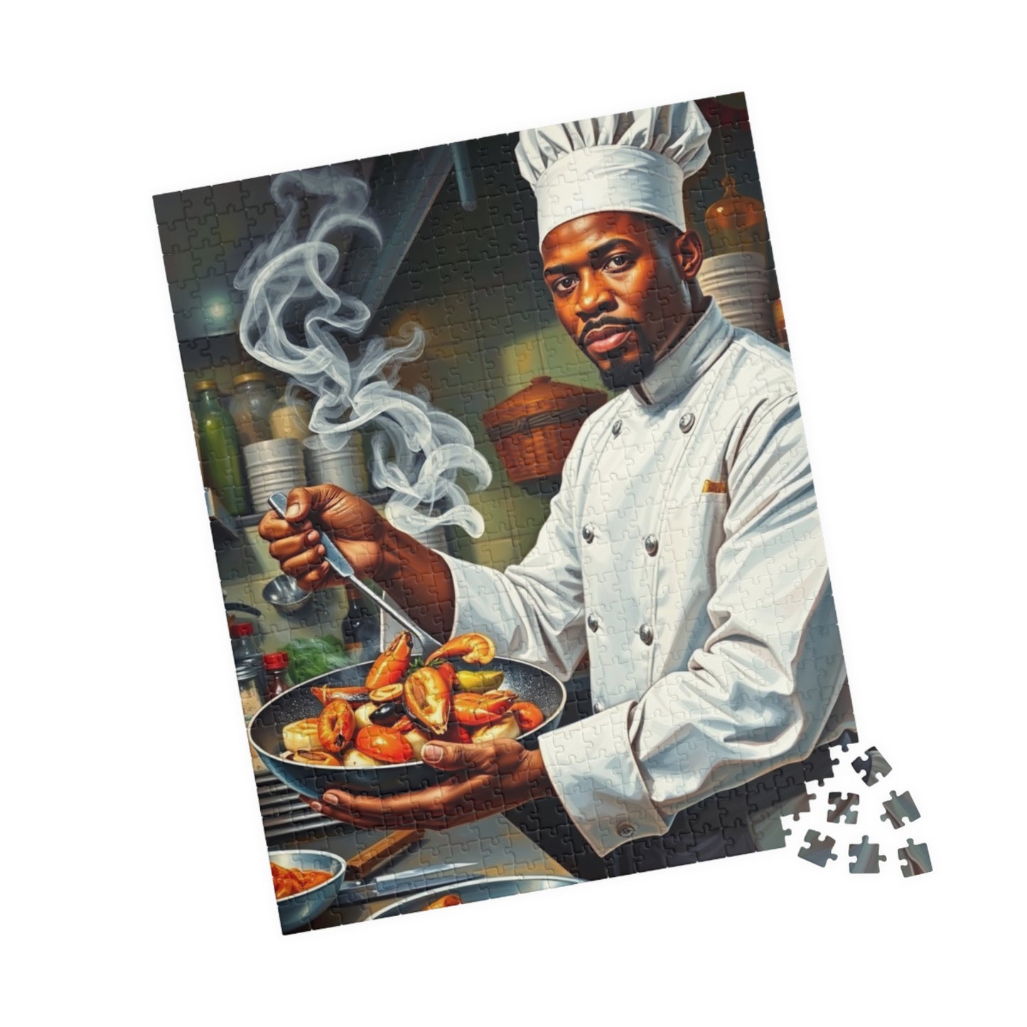 Chef Themed Afrocentric Puzzle - Culinary Black Art Jigsaw, Gift for Foodies, Family Fun Activity, Unique Gift for African American Male 520 pcs (Vertical) Puzzle The Puzzle Chest