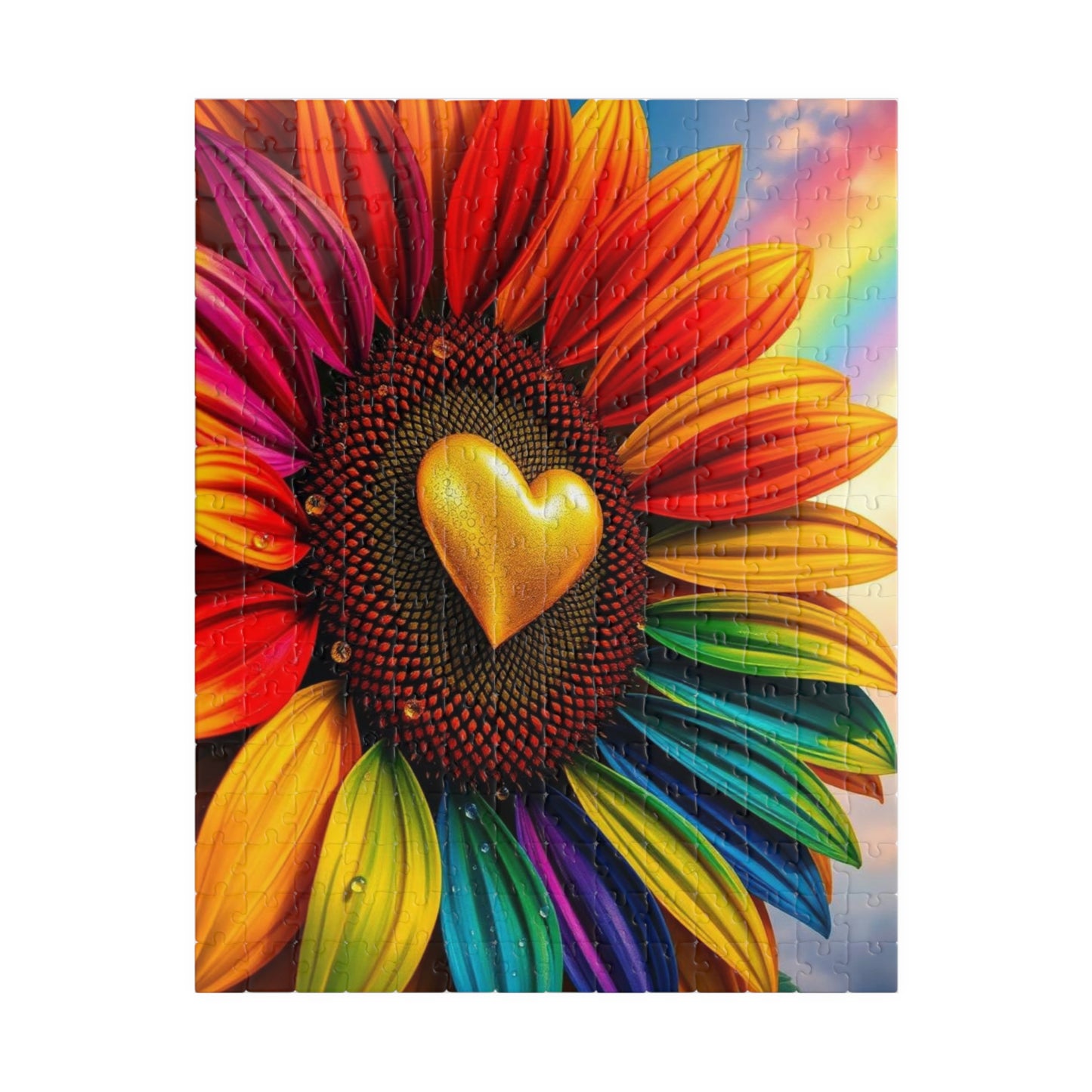 Pride in Bloom: Rainbow Sunflower Jigsaw Puzzle, LGBTQ+ Holiday Birthday Gift for Nature Lover, Family Time, and Celebrations 252 pcs (Vertical) Puzzle The Puzzle Chest