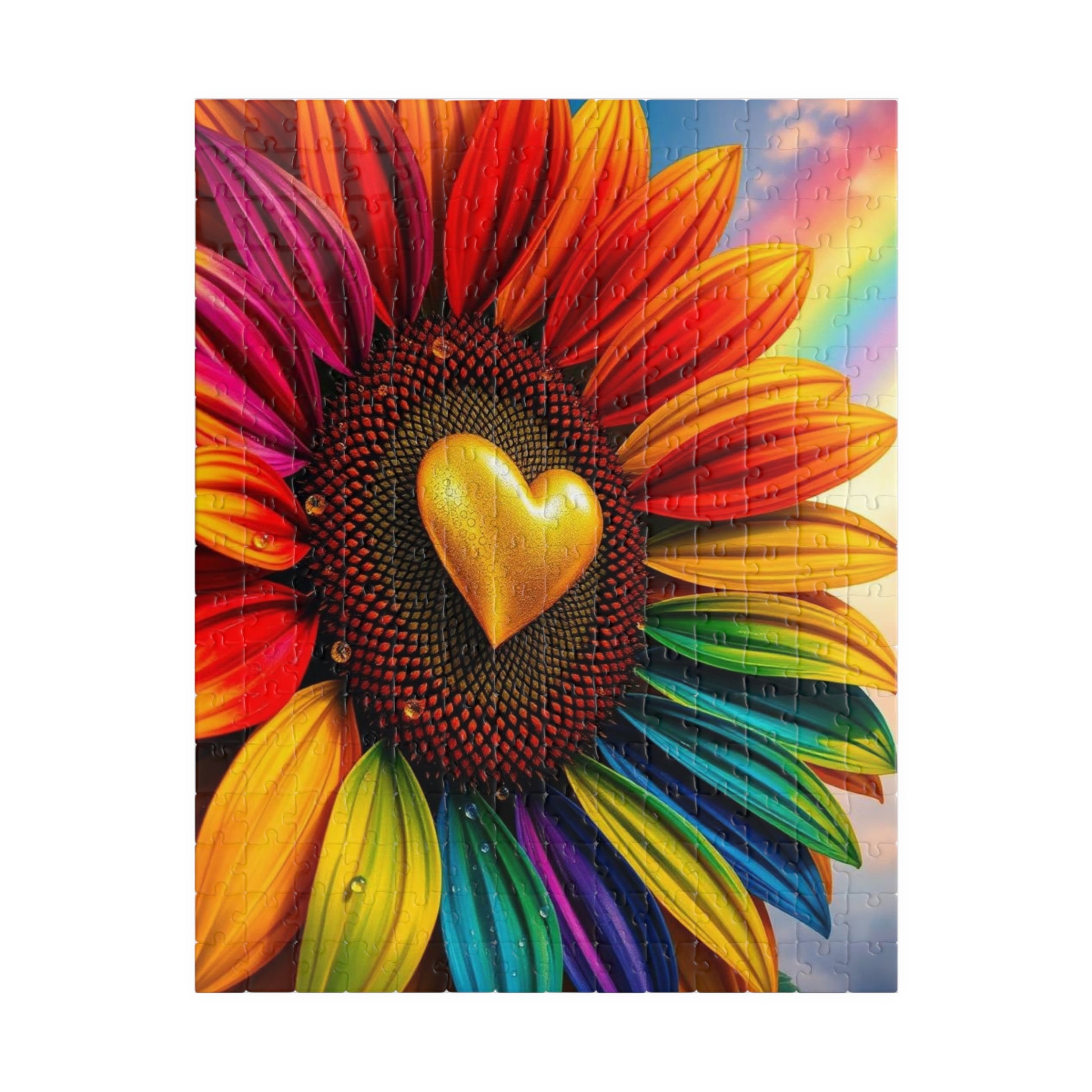 Pride in Bloom: Rainbow Sunflower Jigsaw Puzzle, LGBTQ+ Holiday Birthday Gift for Nature Lover, Family Time, and Celebrations 252 pcs (Vertical) Puzzle The Puzzle Chest