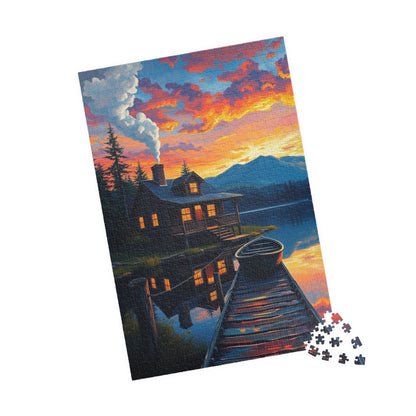 Serene Cabin Sunset Puzzle, Nature Jigsaw for Family Game Night, Gift for Nature Lovers, Cozy Decor Activity, Mindfulness Puzzle The Puzzle Chest