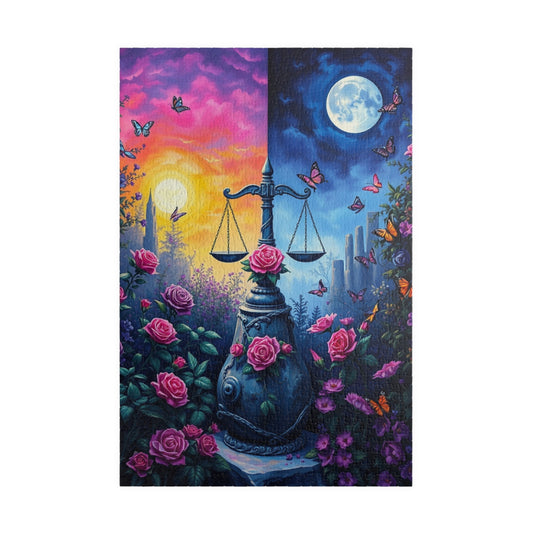 Enchanting Scales Puzzle | 110-1014 Piece Libra Zodiac Sign Jigsaw Game | Beautiful Floral Design | Perfect Gift for Friend Astrology Lover 1014 pcs (Vertical) Puzzle The Puzzle Chest