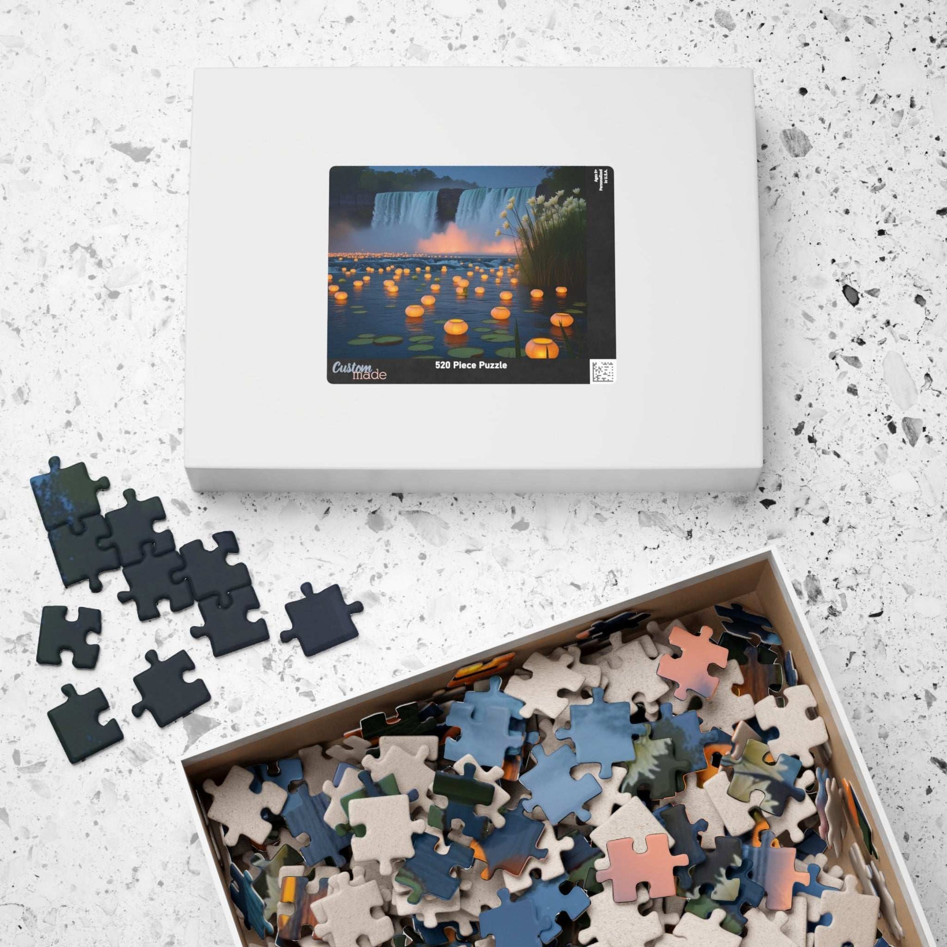 The Mighty Niagara Falls Landmark Jigsaw Puzzle, Nighttime Scene with Floating Lanterns and Lilies, Gift for Nature Lover, Puzzle Enthusiast Puzzle The Puzzle Chest