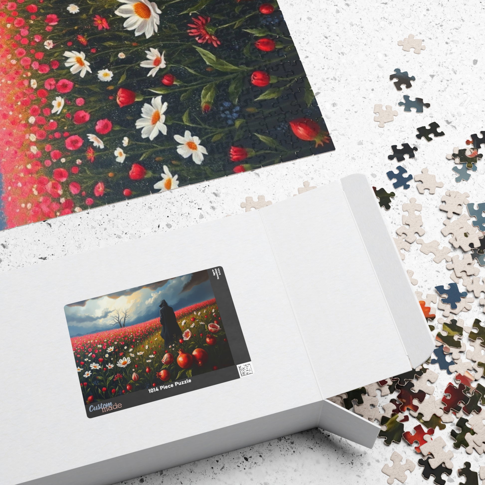 Gothic Jigsaw Puzzle, Lone Dark Figure in Blooming Flower Field, Challenging Puzzle for Adult, Artistic Activity Mindfulness Gift for Friend The Puzzle Chest