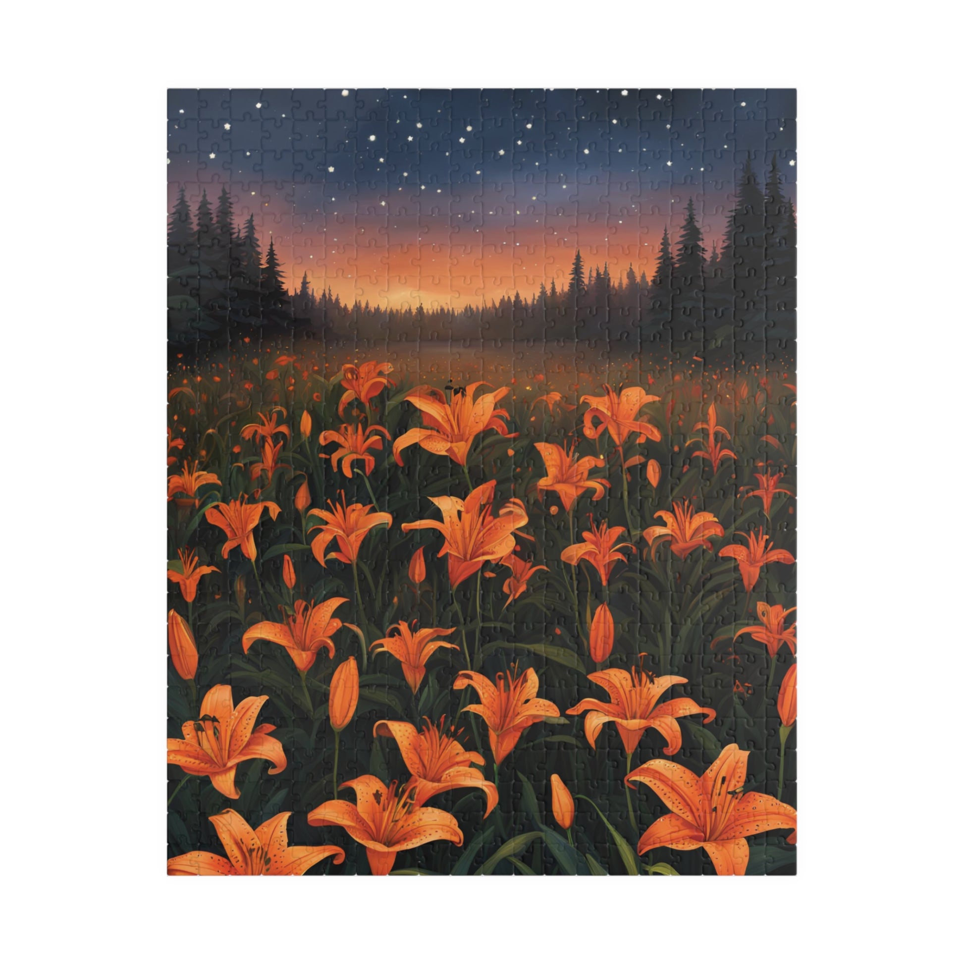Twilight Tiger Lilies Puzzle, Floral Scene with Starry Sky, Nature-Inspired Jigsaw Game, Ideal Gift for Puzzle Lovers and Art Enthusiasts 520 pcs (Vertical) Puzzle The Puzzle Chest