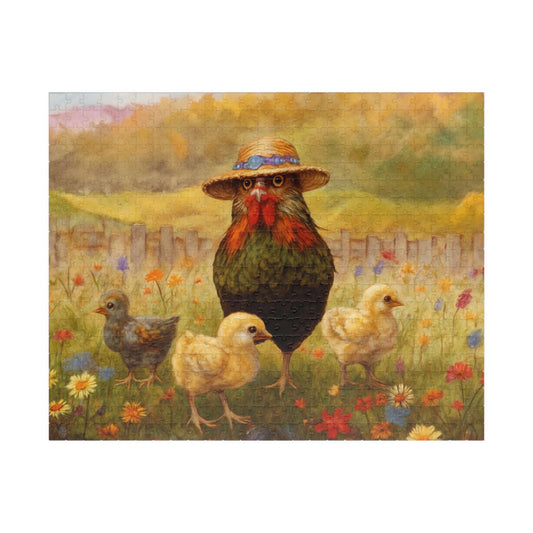 Chicken Stroll Jigsaw Puzzle - Chicks in Wildflower Field, Ideal for Family Fun Game, Indoor Activity, Holiday Birthday Gift, Bird Lovers 520 pcs (Horizontal) Puzzle The Puzzle Chest