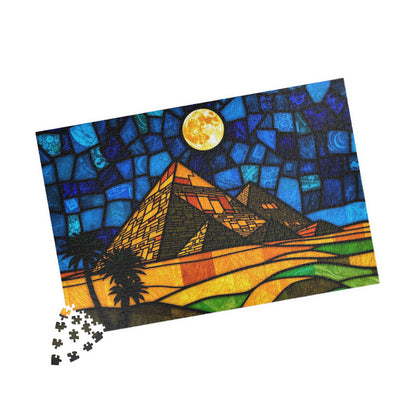 Stained Glass Pyramids of Giza Jigsaw Puzzle, Mosaic Style Starry Night, 110 252 520 1014-Piece, Egyptian Travel Hobby, Puzzle Lover Gift Puzzle The Puzzle Chest