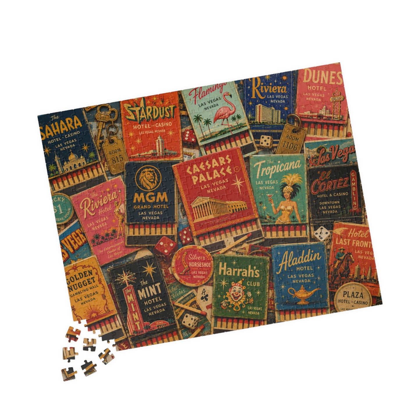 Vintage Las Vegas Matchbook Puzzle | Retro Casino Memorabilia Jigsaw | Classic Strip Neon Nostalgia 520 pcs (Horizontal) Puzzle The Puzzle Chest