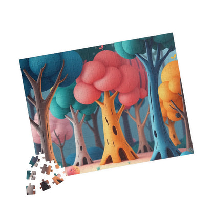Abstract Landscape Forest Jigsaw Puzzle (110-1014 Piece), Surreal Tree Trunks with Colorful Canopies, Nature Theme Gift for Puzzle Lovers Puzzle The Puzzle Chest