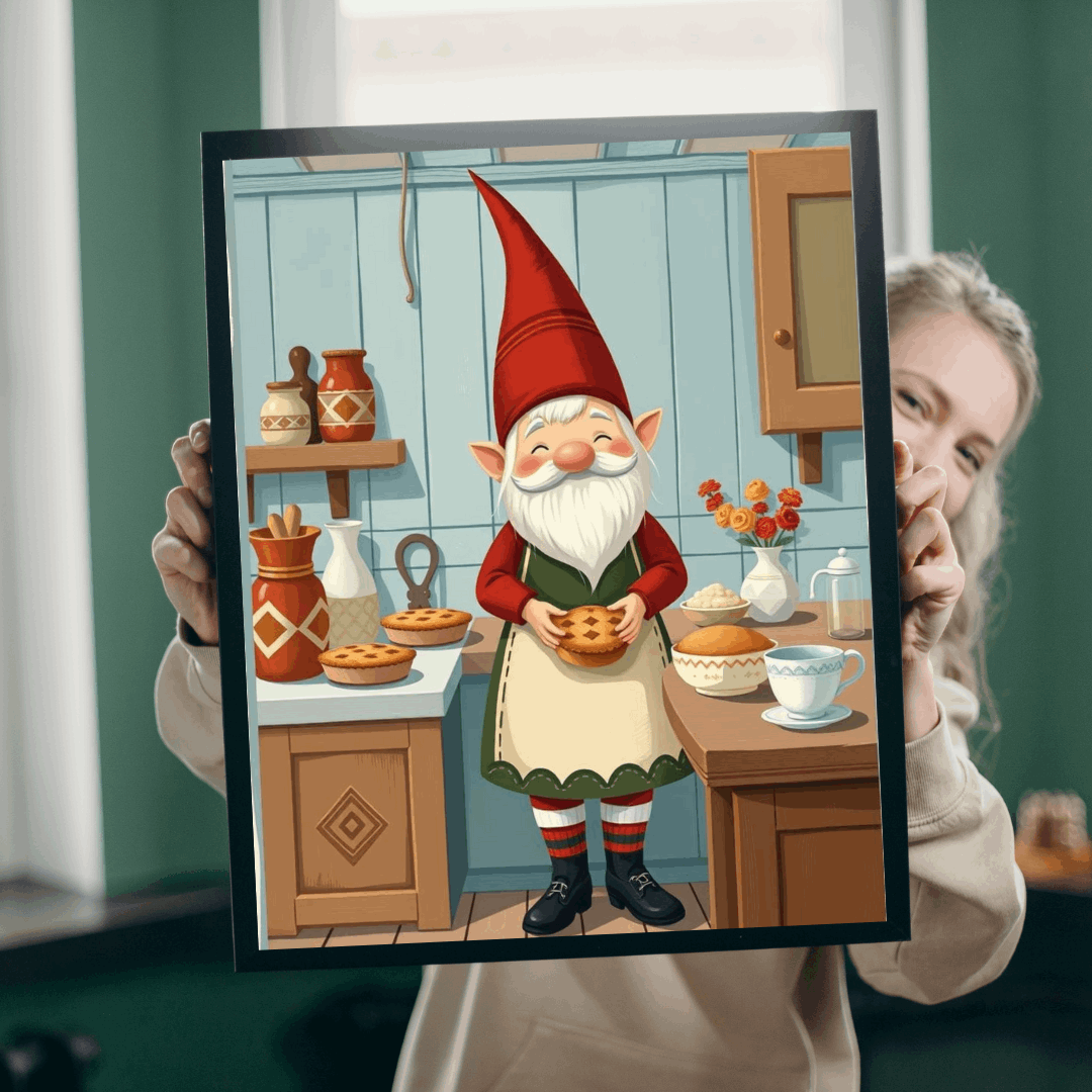 Nordic Gnome Baking Pies – Scandinavian Folk Rustic Kitchen Jigsaw Puzzle Puzzle The Puzzle Chest