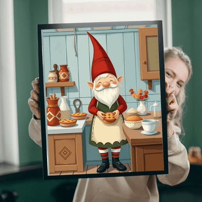 Nordic Gnome Baking Pies – Scandinavian Folk Rustic Kitchen Jigsaw Puzzle Puzzle The Puzzle Chest