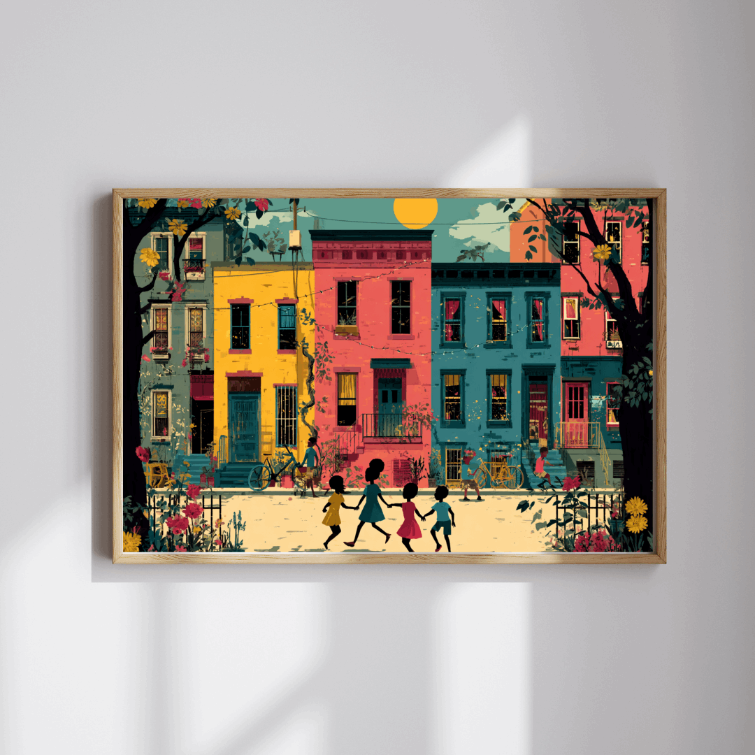Black Children Playing Jigsaw Puzzle - Afrocentric Neighborhood Scene, Black Art Puzzle The Puzzle Chest