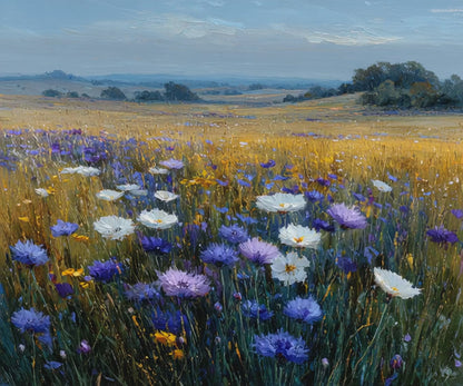 Late Summer Wildflower Jigsaw Puzzle – Calm Blue and Lavender Countryside, Nature Inspired Floral Landscape