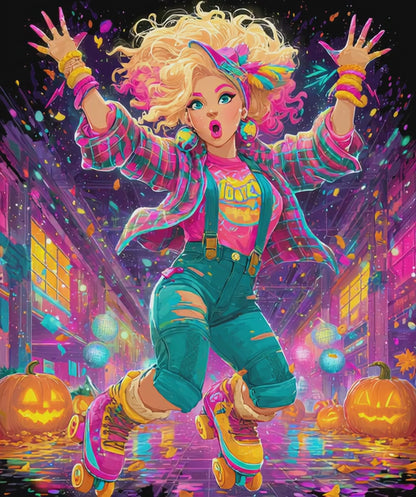 1980s Autumn Cowgirl Jigsaw Puzzle - Neon Skating Rink, Retro Roller Skating Game for Fun Family Nights, Gifts for Adults, Brain Teaser