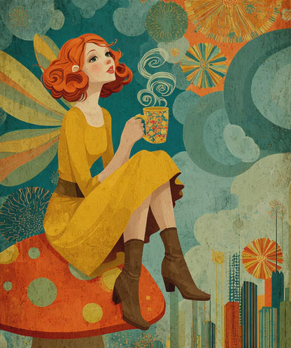 Retro 1970s Fairy Jigsaw Puzzle – Vintage Toadstool Fantasy Art, Nostalgic Autumn Illustration