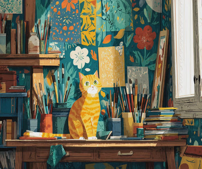 The Artist’s Cat – Matisse Inspired Jigsaw Puzzle, Animal Theme Studio Art Kitten Puzzle for Feline Lovers