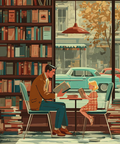 Vintage Book Haven Jigsaw Puzzle - Retro Style Cozy Bookstore, Storybook Cartoon Illustration