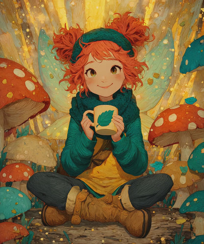 Playful Fantasy Fairy Jigsaw Puzzle – Cheerful Woodland Cartoon Art with Mushrooms