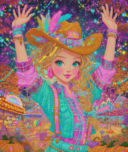 Confetti Skies & Cowgirl Vibes Jigsaw Puzzle, 1980s Neon Cowgirl Game for Family Gatherings, Solo Hobby, Gift for Puzzle Lover