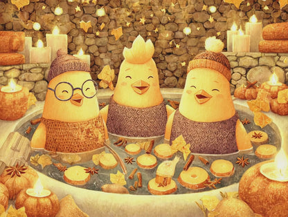 Pumpkin Spice Spa Chickens Puzzle – Cozy Fall Fairy-Tale Jigsaw, Autumn Fun Family Game, Cute Chick Characters