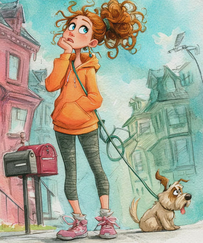 Cute Dog Walking Cartoon Puzzle for Adults - Puppy and Pet Owner Jigsaw, Watercolor Style