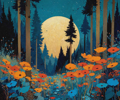 Mystical Night Garden Jigsaw Puzzle – Wildflower Forest Beneath the Moon, Nature-Inspired Landscape Puzzle