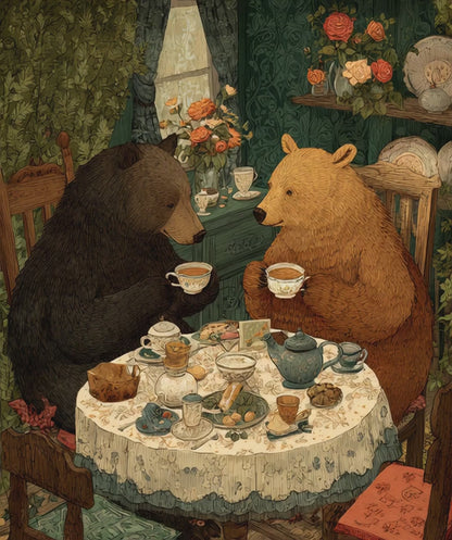 Bear Bash in Retro Style – Mid-Century Tea Party Puzzle for Vintage Lovers, Animal Themed Jigsaw Game
