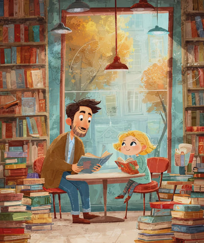 Whispers Between the Shelves - Watercolor Cozy Bookstore Jigsaw Puzzle, Storybook Cartoon Illustration